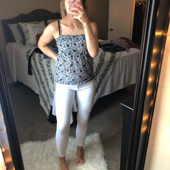 Loft Silky Babydoll Blue Floral Tank Top - Picture 2 of 7